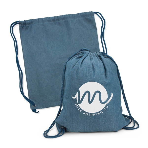 Denim Drawstring Backpack with Logo Print